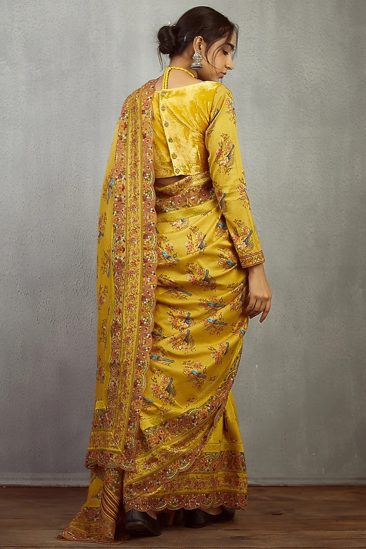Yellow Handwoven Chanderi Silk & Organza Digital Printed Wedding Saree by TORANI at Pernia's Pop Up Shop