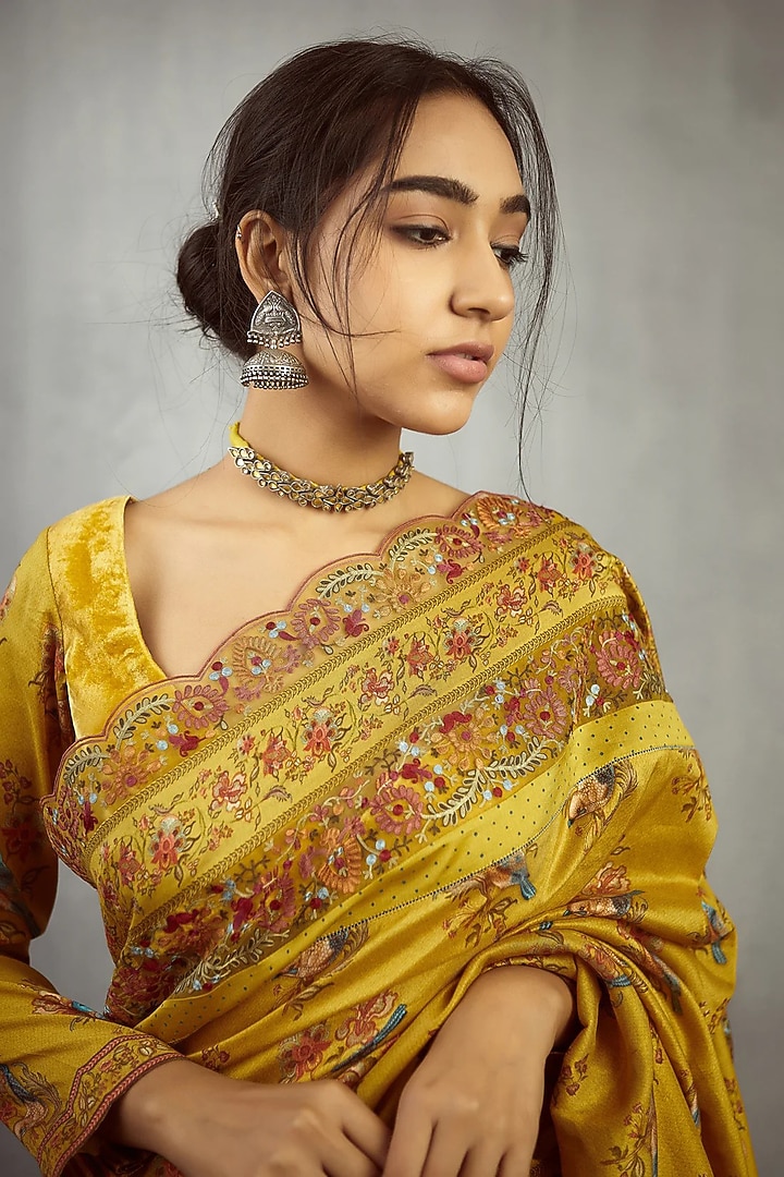 Yellow Handwoven Chanderi Silk & Organza Digital Printed Wedding Saree by TORANI at Pernia's Pop Up Shop
