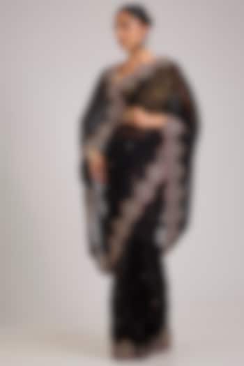 Black Organza Embroidered Wedding Saree by TORANI at Pernia's Pop Up Shop