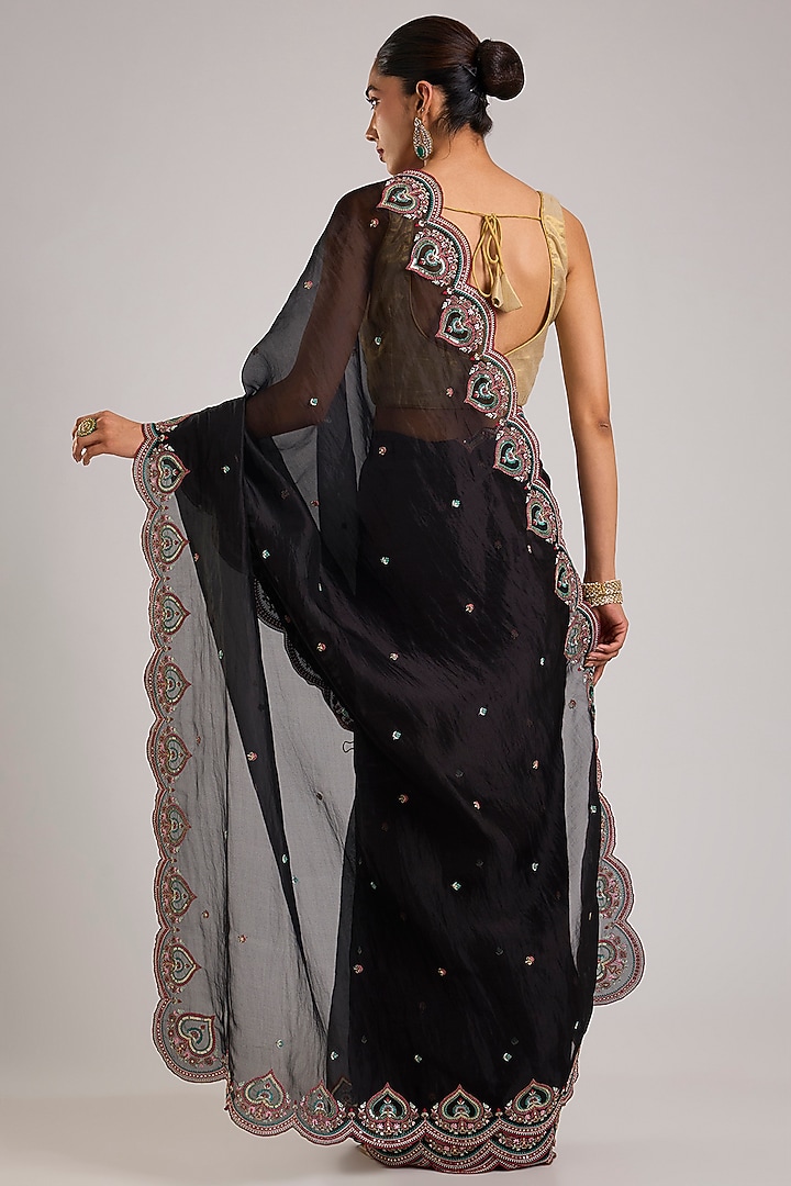 Black Organza Embroidered Wedding Saree by TORANI at Pernia's Pop Up Shop