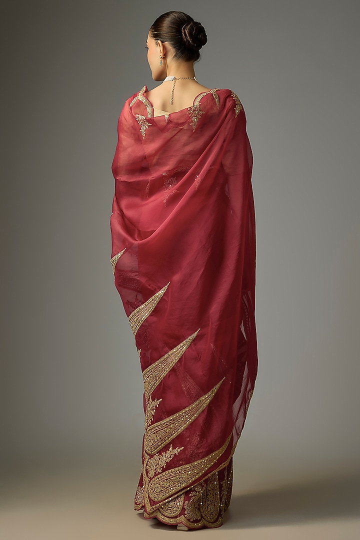 Red Organza Hand Embroidered Reception Saree by TORANI at Pernia's Pop Up Shop