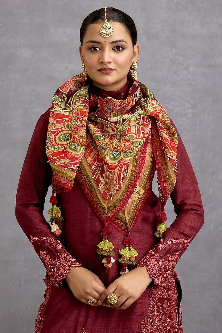 Maroon Viscose Organza Chintz Motif Printed Breezy Scarf by Torani at Pernia's Pop Up Shop