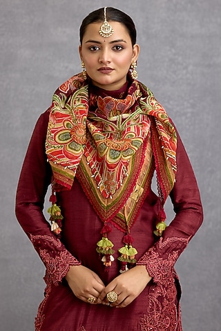 Maroon Viscose Organza Chintz Motif Printed Breezy Scarf by Torani