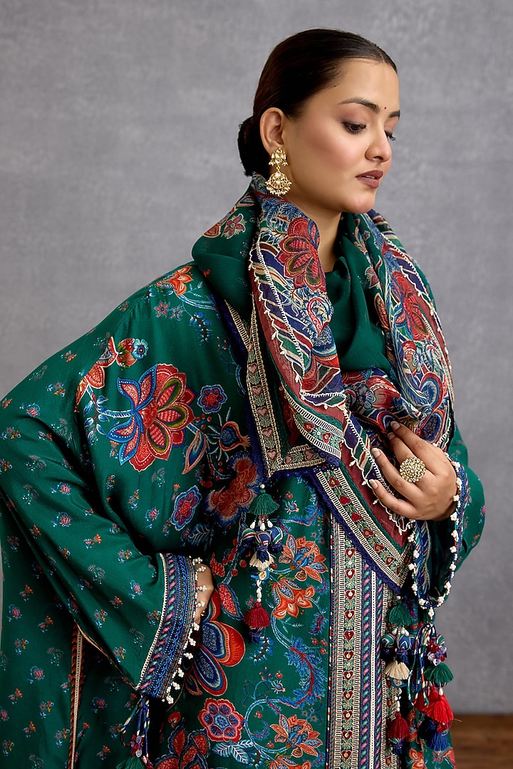 Green Viscose Organza Chintz Motif Printed Breezy Scarf by Torani at Pernia's Pop Up Shop