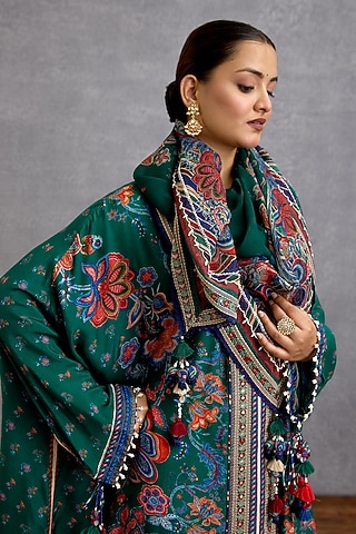 Green Viscose Organza Chintz Motif Printed Breezy Scarf by Torani