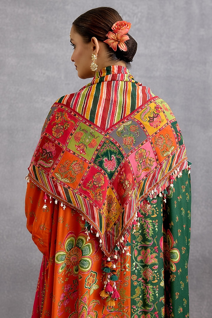 Multi-Colored Georgette Floral & Stripe Printed Scarf by Torani at Pernia's Pop Up Shop