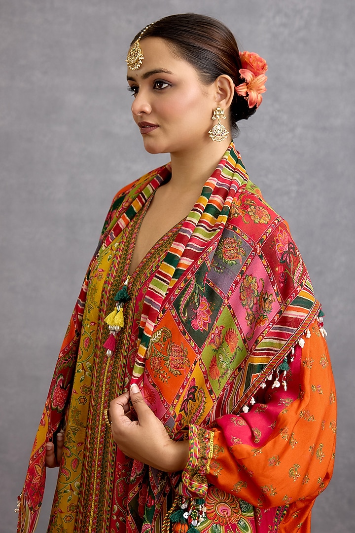 Multi-Colored Georgette Floral & Stripe Printed Scarf by Torani at Pernia's Pop Up Shop