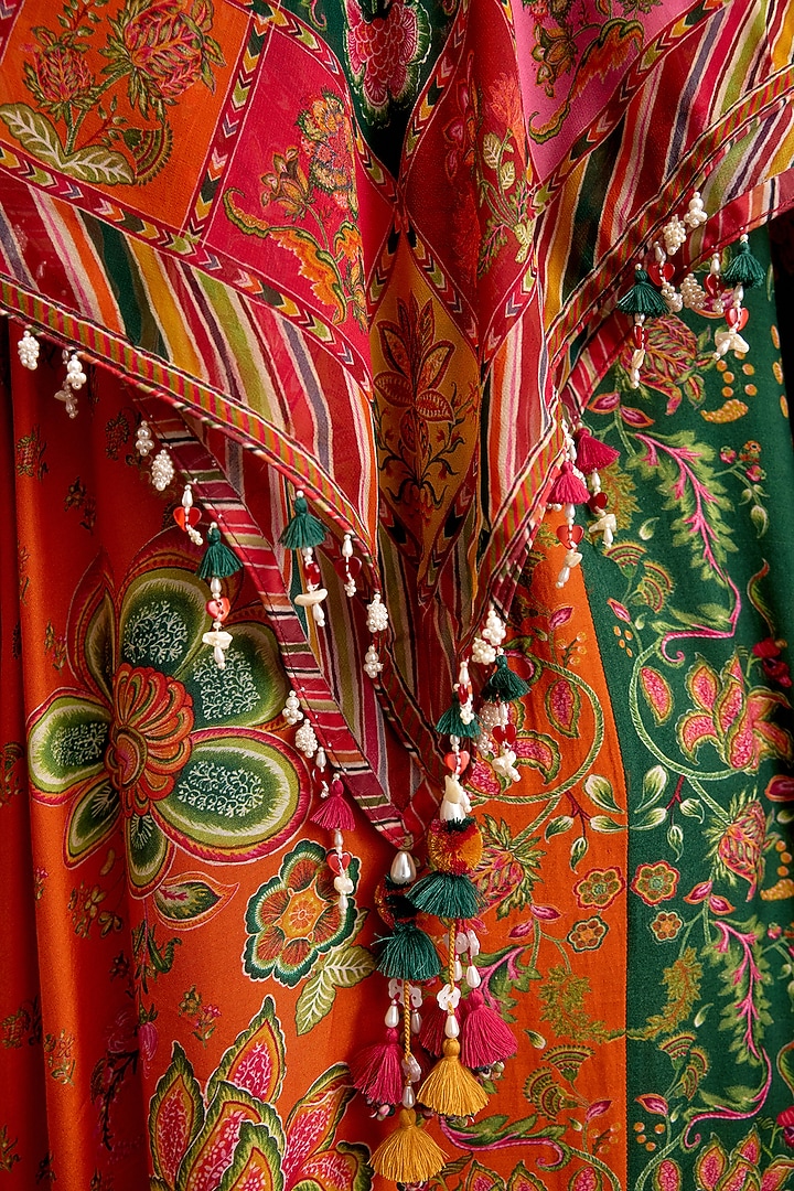 Multi-Colored Georgette Floral & Stripe Printed Scarf by Torani at Pernia's Pop Up Shop
