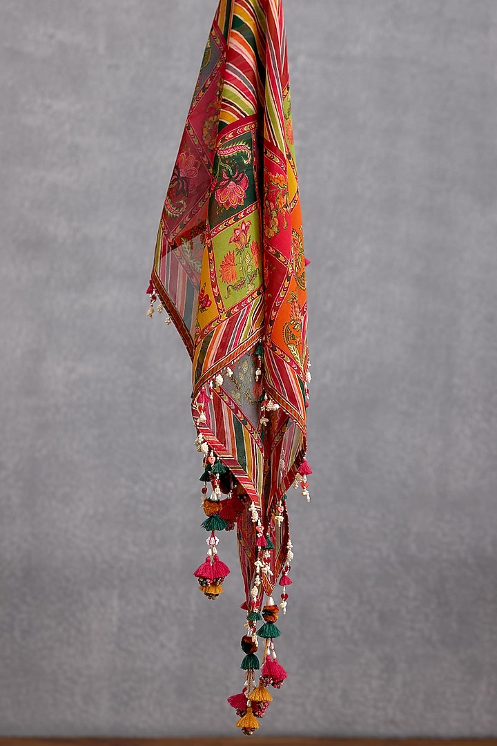 Multi-Colored Georgette Floral & Stripe Printed Scarf by Torani at Pernia's Pop Up Shop