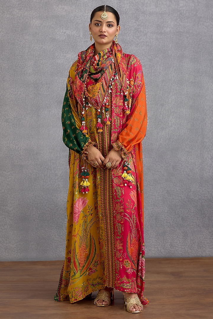 Multi-Colored Georgette Floral & Stripe Printed Scarf by Torani at Pernia's Pop Up Shop