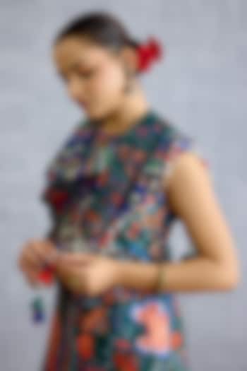 Green Georgette Floral & Stripe Printed Scarf by Torani at Pernia's Pop Up Shop