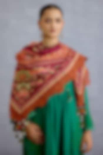 Maroon Organza Floral Printed Scarf by Torani at Pernia's Pop Up Shop