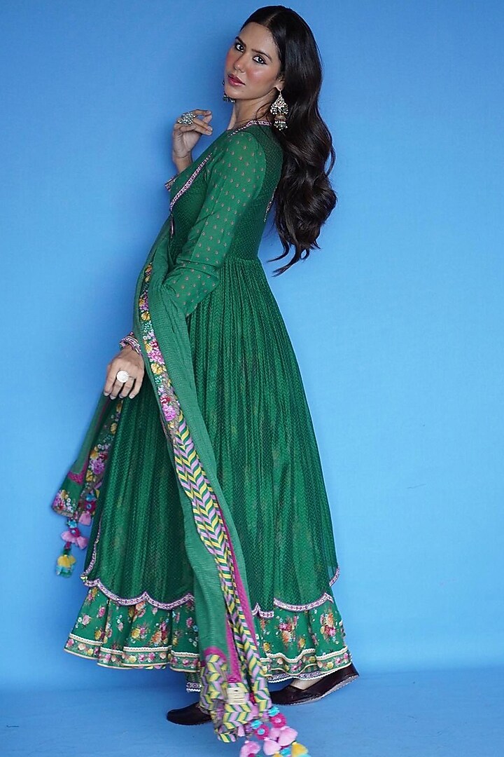 Green Angrakha Wedding Anarkali Set by TORANI at Pernia's Pop Up Shop