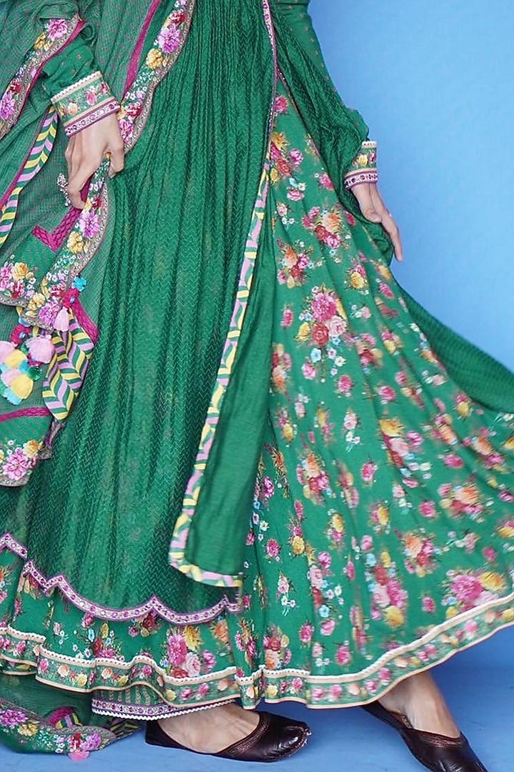 Green Angrakha Wedding Anarkali Set by TORANI at Pernia's Pop Up Shop