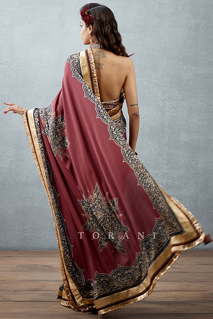 Burgundy Printed Party Wear Saree by TORANI at Pernia's Pop Up Shop