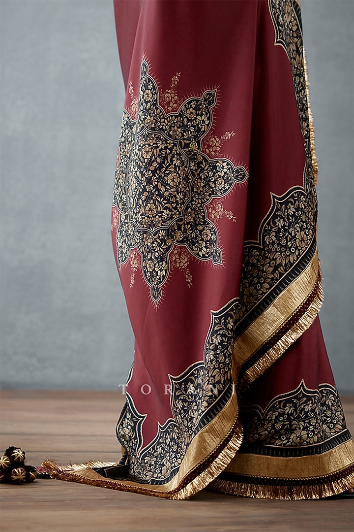 Burgundy Printed Party Wear Saree by TORANI at Pernia's Pop Up Shop