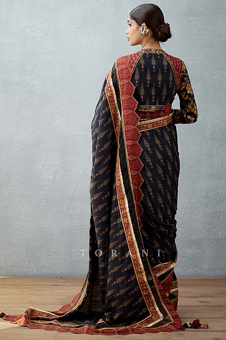 Jet Black Printed Wedding Saree by TORANI at Pernia's Pop Up Shop