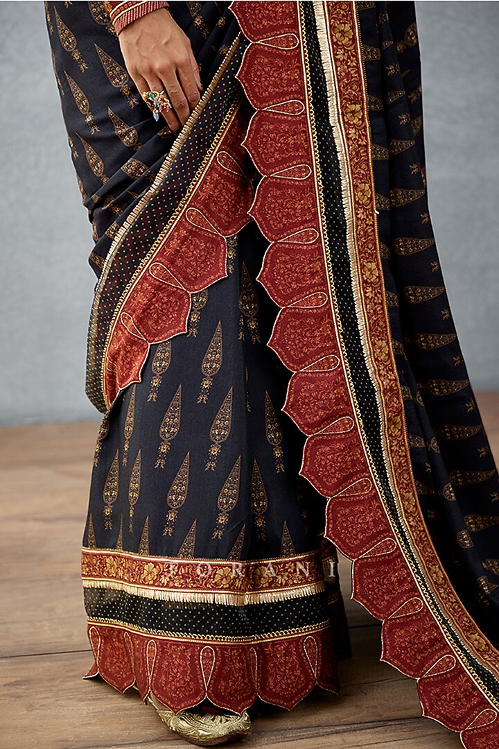 Jet Black Printed Wedding Saree by TORANI at Pernia's Pop Up Shop