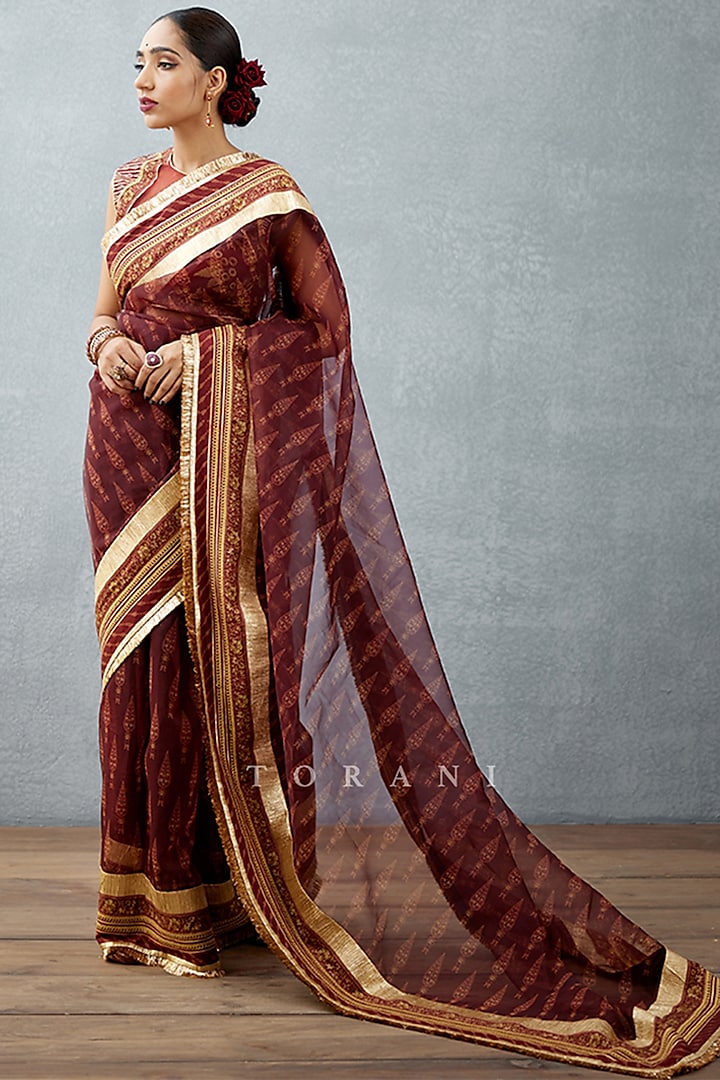 Burgundy Digital Printed Saree by TORANI