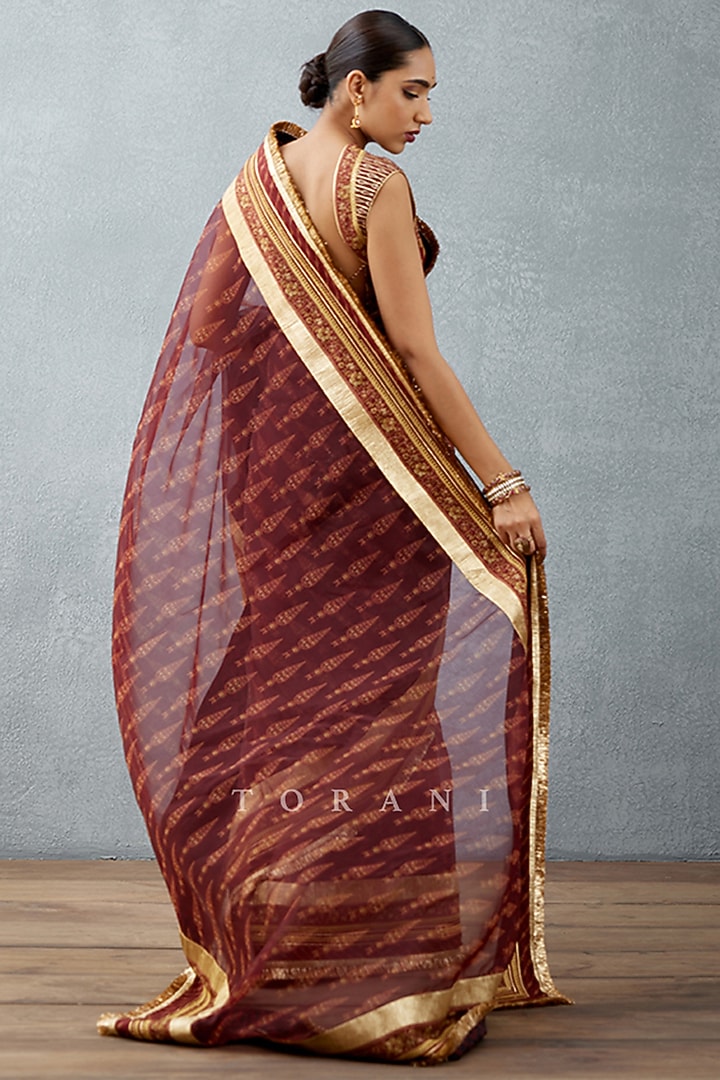 Burgundy Digital Printed Wedding Saree by TORANI at Pernia's Pop Up Shop