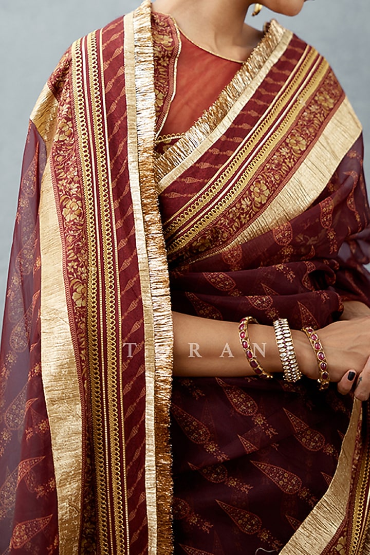 Burgundy Digital Printed Wedding Saree by TORANI at Pernia's Pop Up Shop
