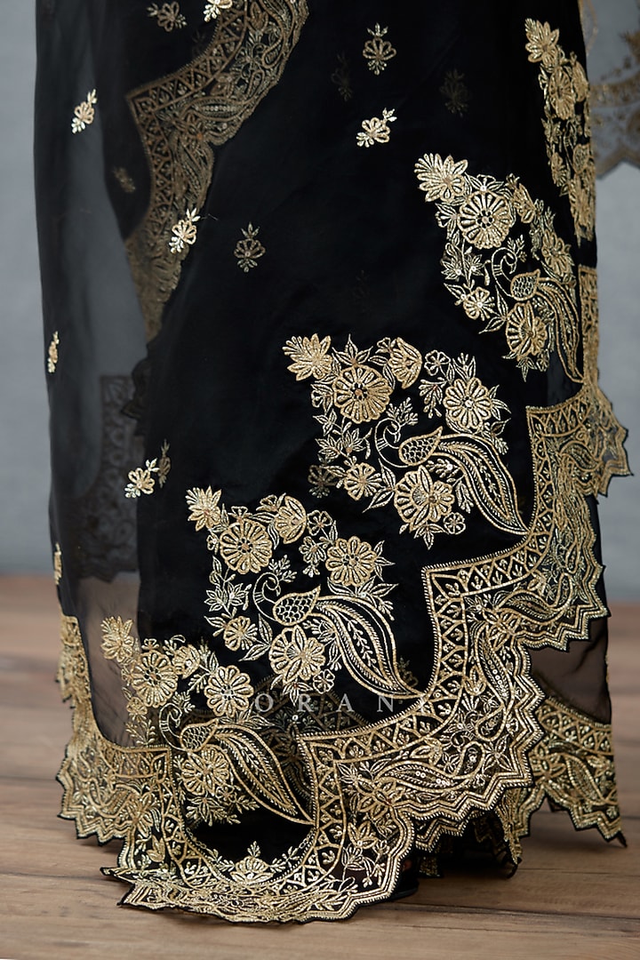 Jet Black Silk Organza Handwork Reception Saree by TORANI at Pernia's Pop Up Shop