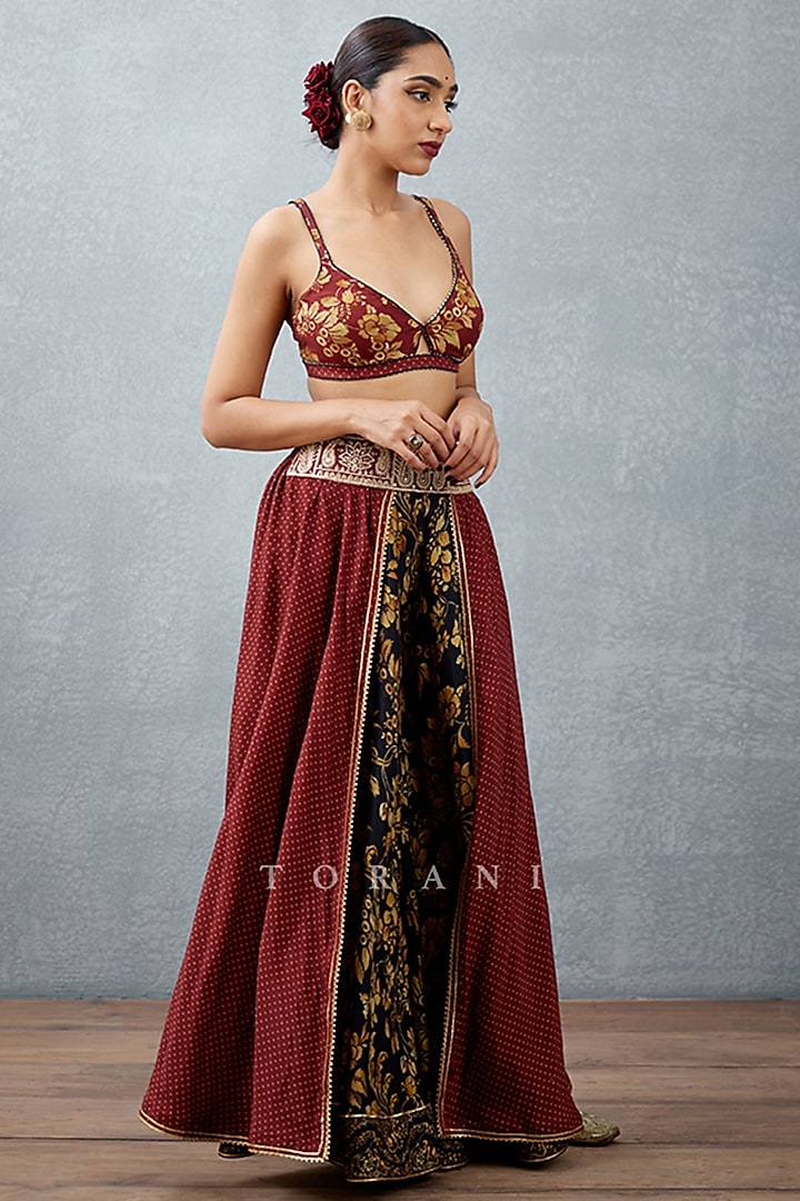 Red & Jet Black Embroidered Cape Set by TORANI at Pernia's Pop Up Shop