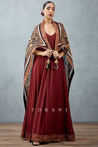 Jet Black Printed Scarf by TORANI