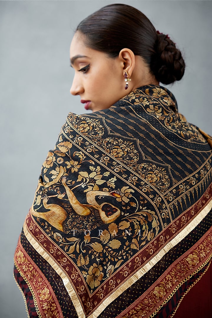 Jet Black Printed Scarf by TORANI at Pernia's Pop Up Shop