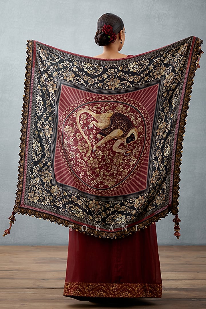 Burgundy Printed Scarf by TORANI at Pernia's Pop Up Shop