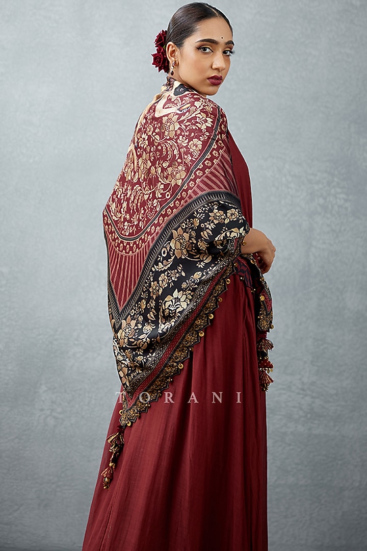Burgundy Printed Scarf by TORANI at Pernia's Pop Up Shop