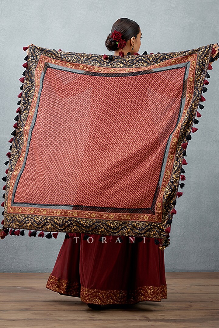 Burgundy Silk Printed Scarf by TORANI at Pernia's Pop Up Shop