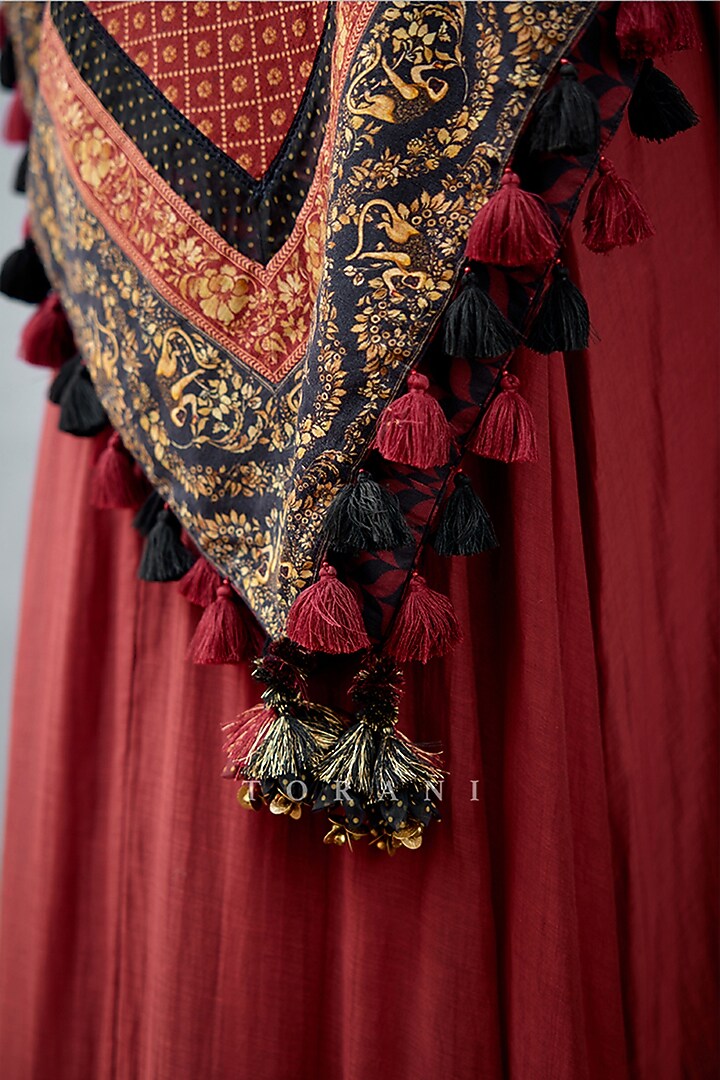 Burgundy Silk Printed Scarf by TORANI at Pernia's Pop Up Shop
