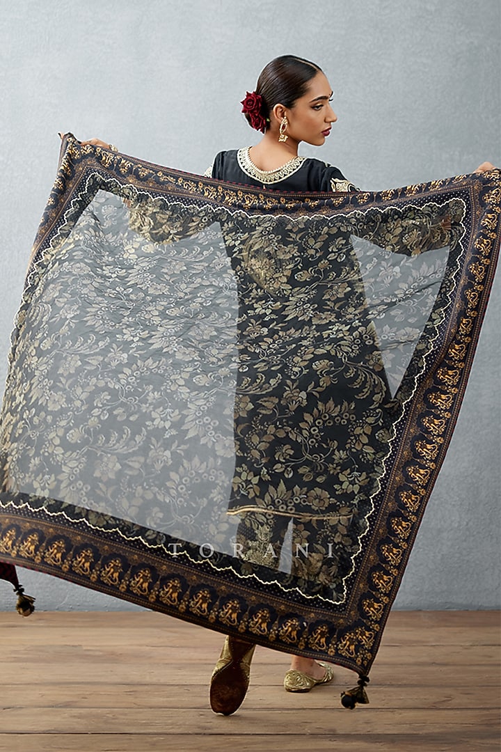 Jet Black Embroidered Scarf by TORANI at Pernia's Pop Up Shop