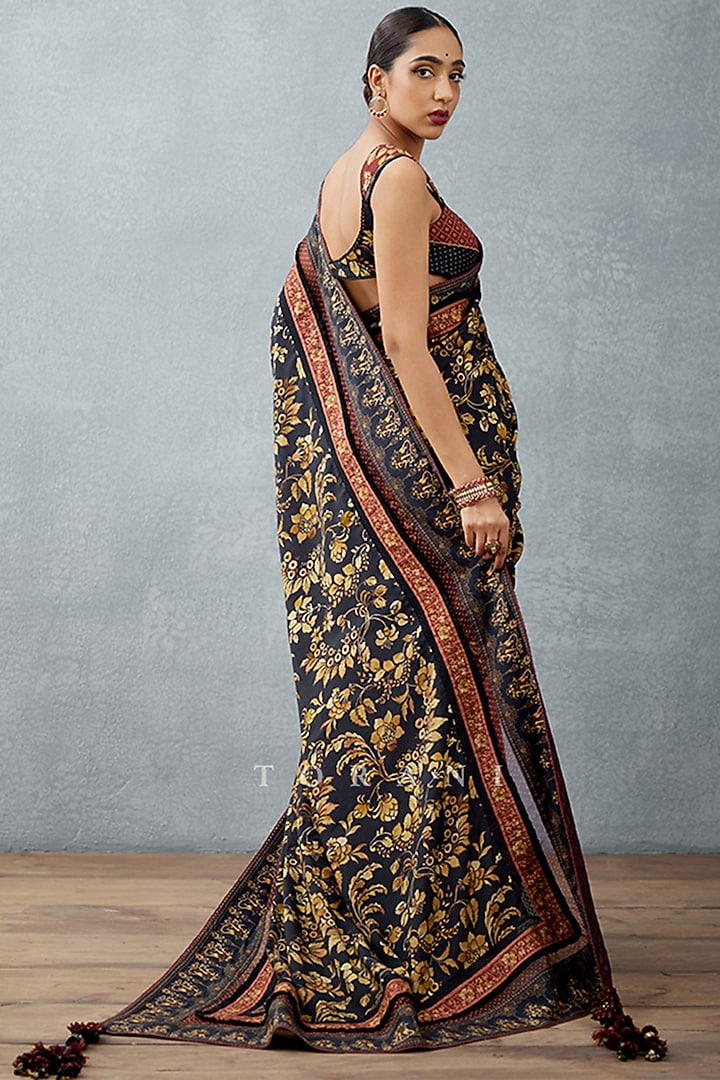 Jet Black Slub Silk Bhagalpuri Printed Party Wear Saree by TORANI at Pernia's Pop Up Shop