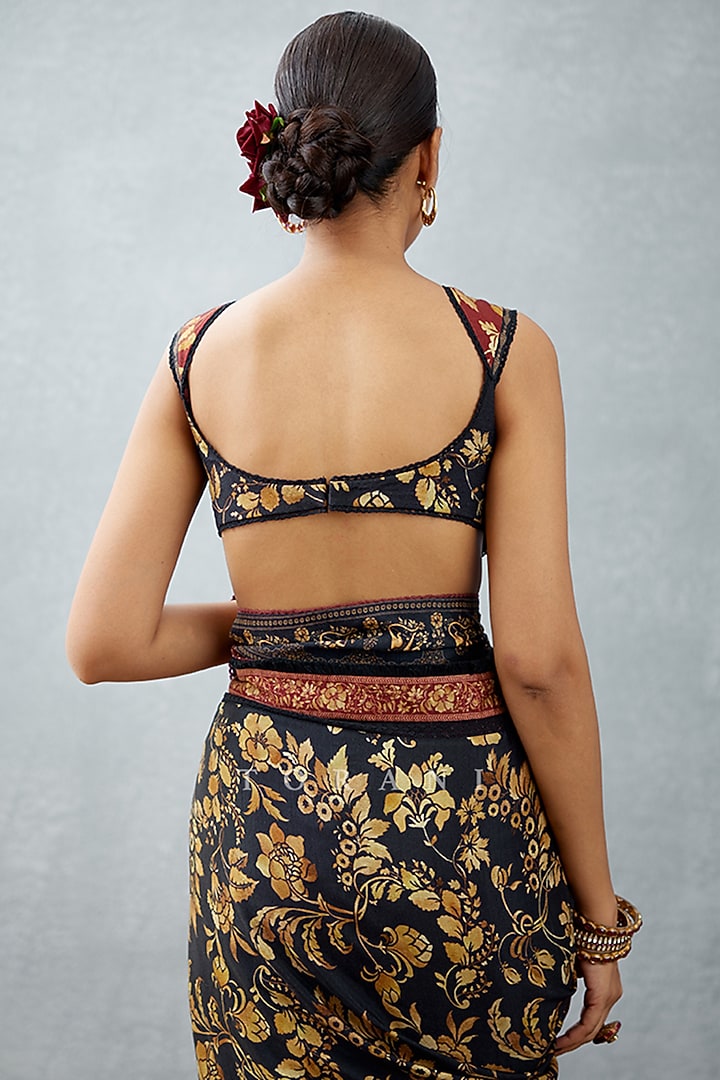 Jet Black Slub Silk Bhagalpuri Printed Party Wear Saree by TORANI at Pernia's Pop Up Shop