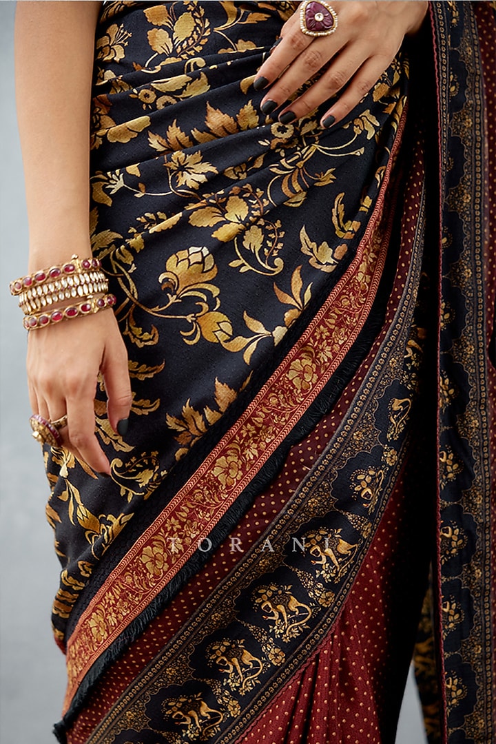Jet Black Slub Silk Bhagalpuri Printed Party Wear Saree by TORANI at Pernia's Pop Up Shop