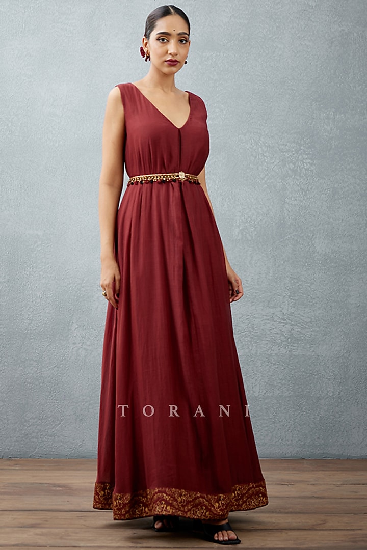 Burgundy Belt With Embroidery by TORANI at Pernia's Pop Up Shop