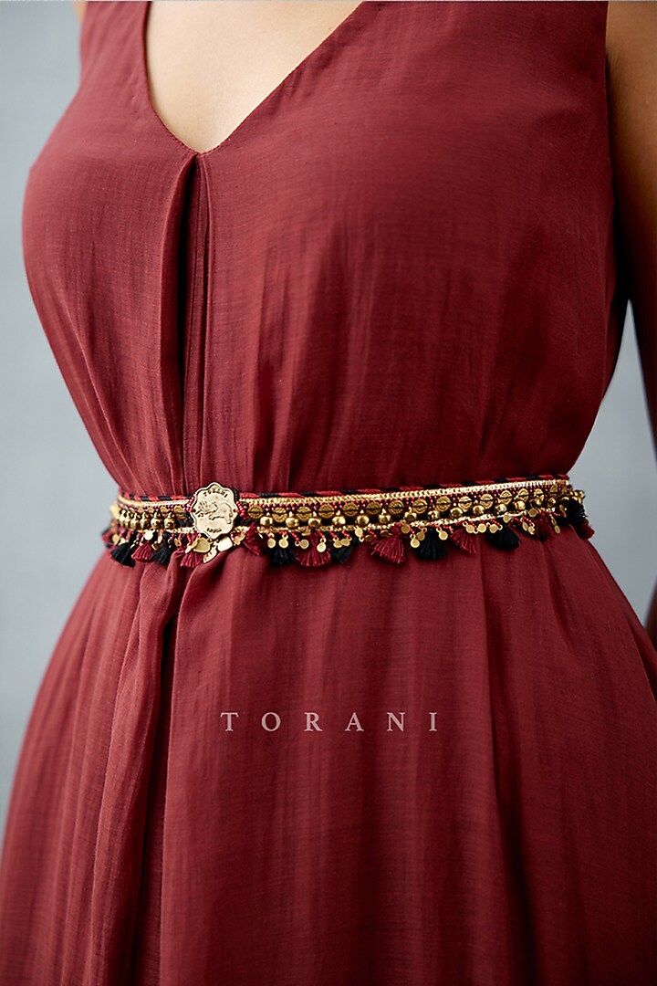 Burgundy Belt With Embroidery by TORANI at Pernia's Pop Up Shop