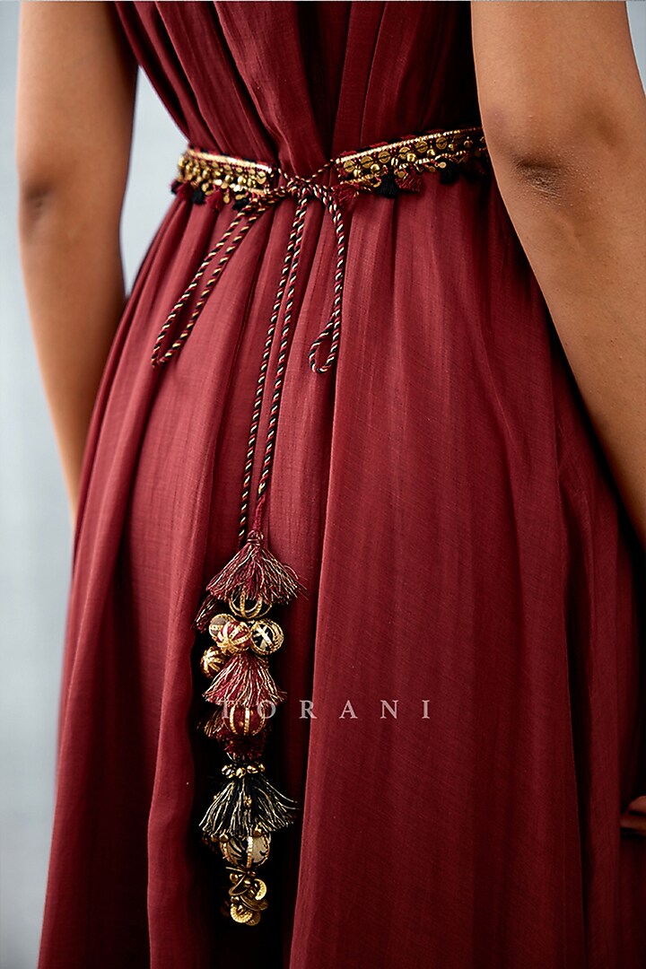 Burgundy Belt With Embroidery by TORANI at Pernia's Pop Up Shop