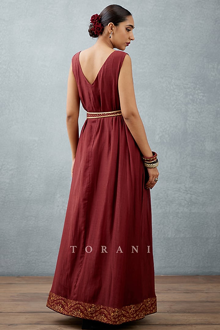 Burgundy Silk Embroidered Belt by TORANI at Pernia's Pop Up Shop