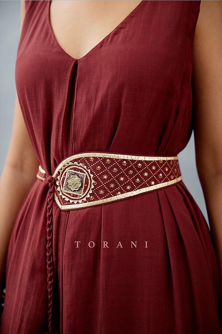 Burgundy Silk Embroidered Belt by TORANI at Pernia's Pop Up Shop