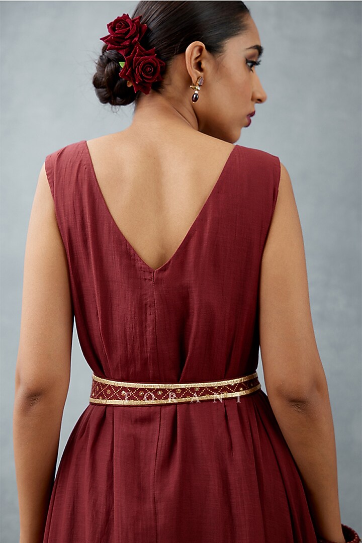 Burgundy Silk Embroidered Belt by TORANI at Pernia's Pop Up Shop