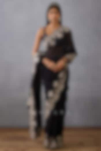 Black Silk Organza Hand Embroidered Wedding Saree by TORANI at Pernia's Pop Up Shop