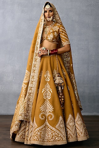 Ochre Jeni Silk & Organza Embroidered Lehenga Set by TORANI