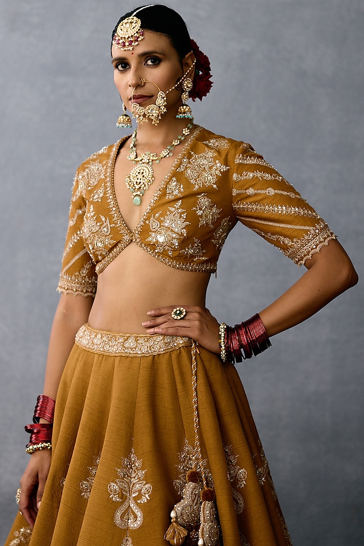 Ochre Jeni Silk & Organza Embroidered Bridal Lehenga Set by TORANI at Pernia's Pop Up Shop