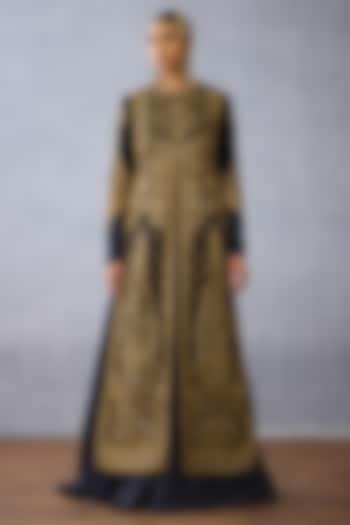Black Muslin Silk Embroidered Jacket Party Wear Dress by Torani at Pernia's Pop Up Shop