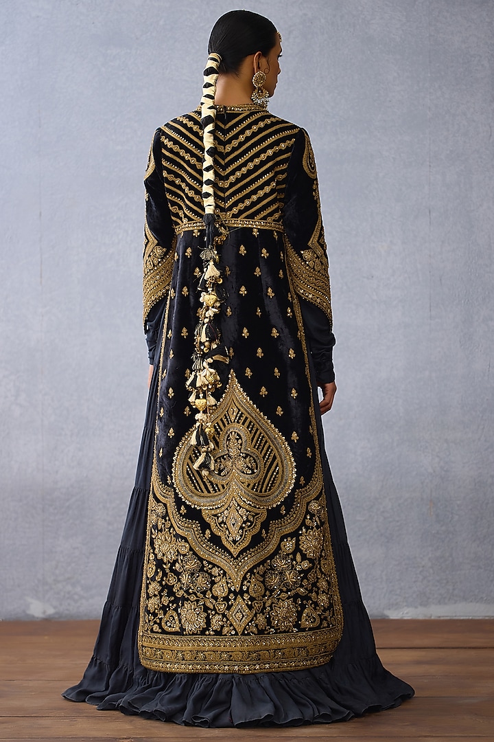 Black Muslin Silk Embroidered Jacket Party Wear Dress by Torani at Pernia's Pop Up Shop
