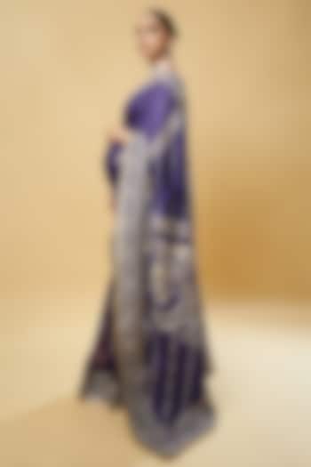 Purple Organza Embroidered Bridal Saree Set by TORANI at Pernia's Pop Up Shop