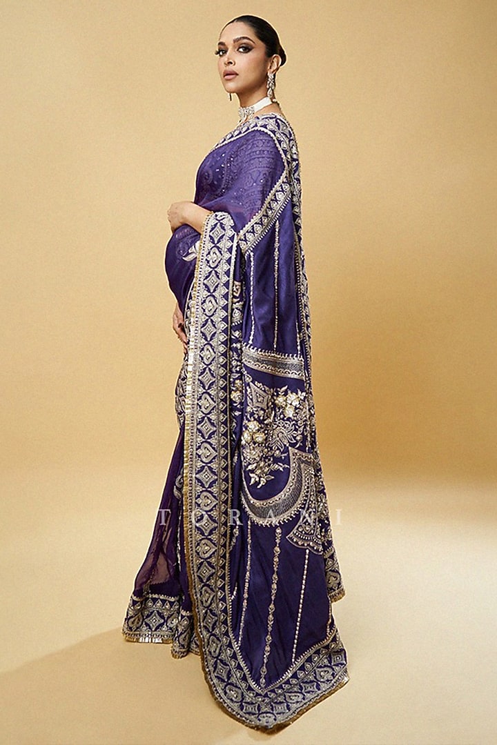 Purple Organza Embroidered Bridal Saree Set by TORANI at Pernia's Pop Up Shop